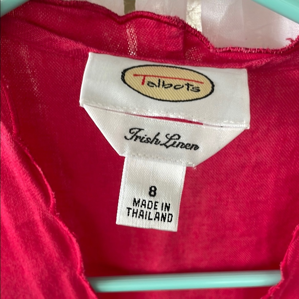 100% Irish Linen Scalloped Edge Pink Button Up Vintage Tank Vest - Picture 2 of 6